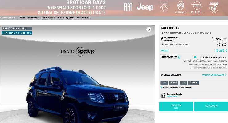 Dacia Duster usata prezzo