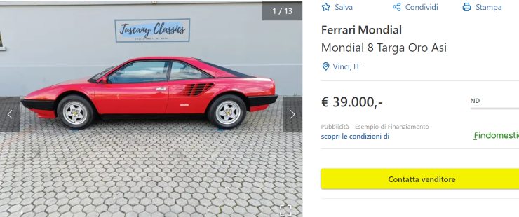 Ferrari Mondial 8 auto usata prezzo 40 mila Euro occasione