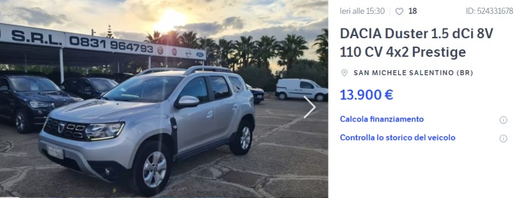 Dacia Duster prezzo occasione vantaggio auto usata