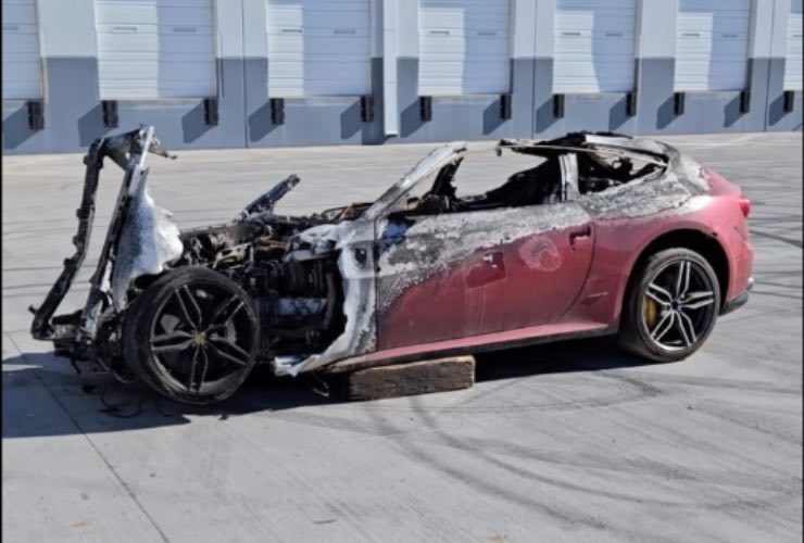 The Ferrari caught fire