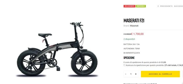 Maserati F21 ecco la e-Bike