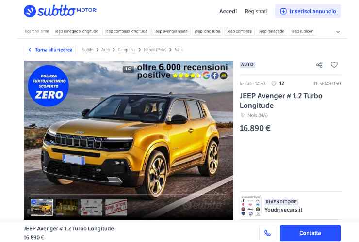 Jeep Avanger usata a prezzo scontato