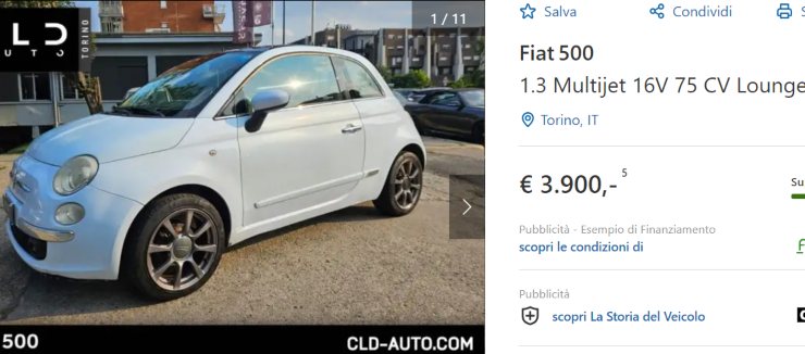 FIAT 500 auto usata a basso costo