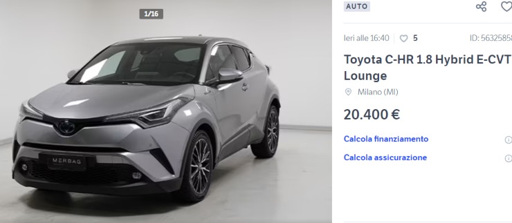 Toyota C-HR auto usata a basso costo